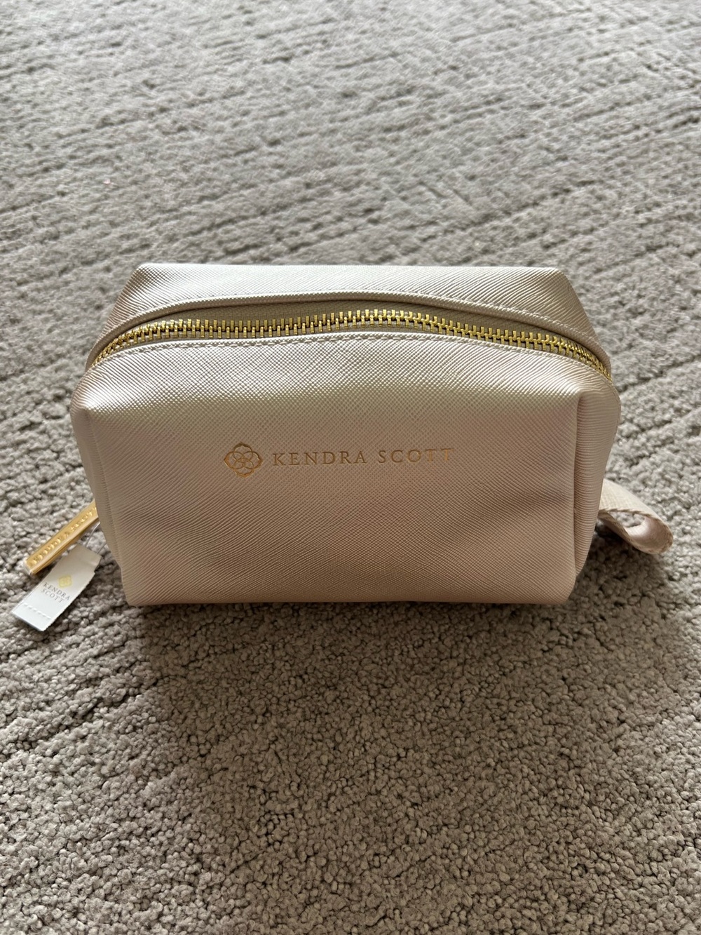 Kendra Scott Metallic Cream Cosmetic Pouch with Gold Zip